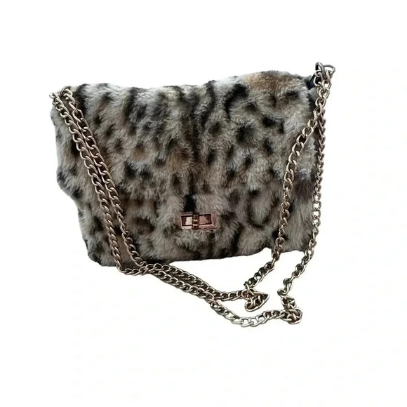 Y2K Brown Leopard Print Faux Fur Cross Body Bag - Picture 7 of 10